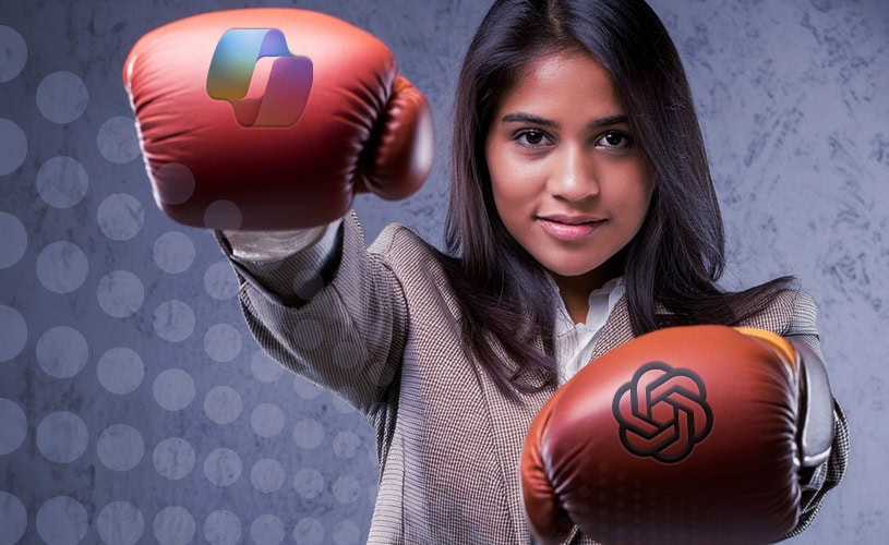 woman in suit wearing boxing gloves