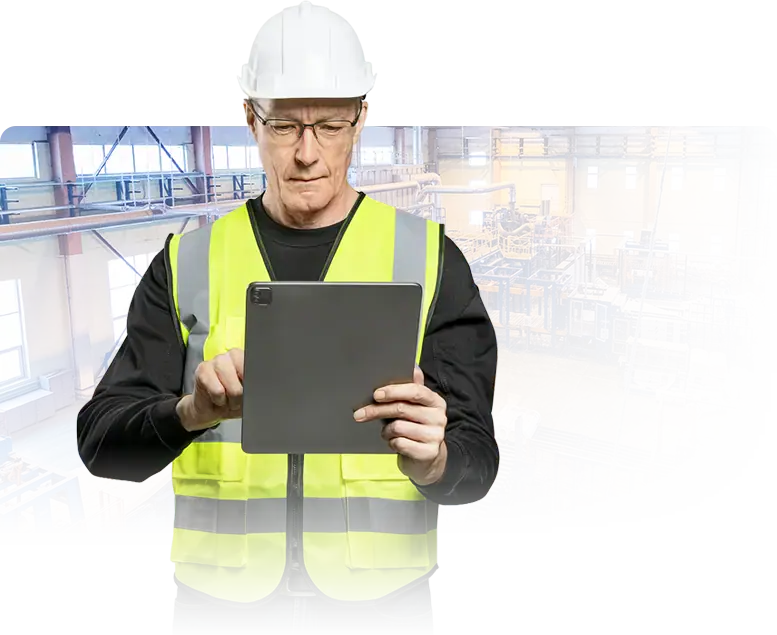 Manufacturing IT services 1 male engineer working tablet