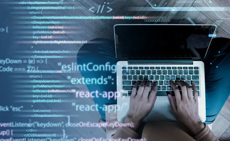 programming background with person working with codes computer